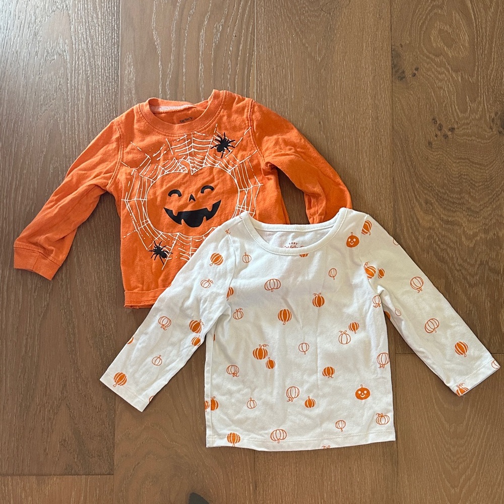Kids Halloween Pumpkin Long Sleeve Shirts w one overalls